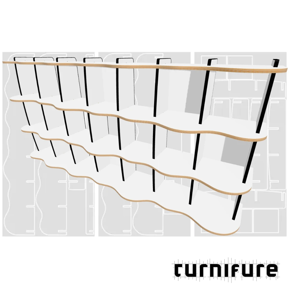 Wavy Standing Bookshelf M1 - 240 x 120 x 41 cm (3 Boards Long) - Material: 18 mm