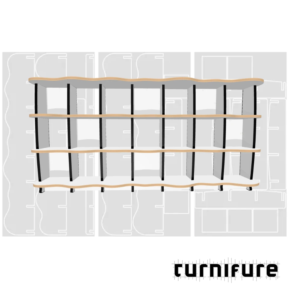 Wavy Standing Bookshelf M1 - 240 x 120 x 41 cm (3 Boards Long) - Material: 25 mm