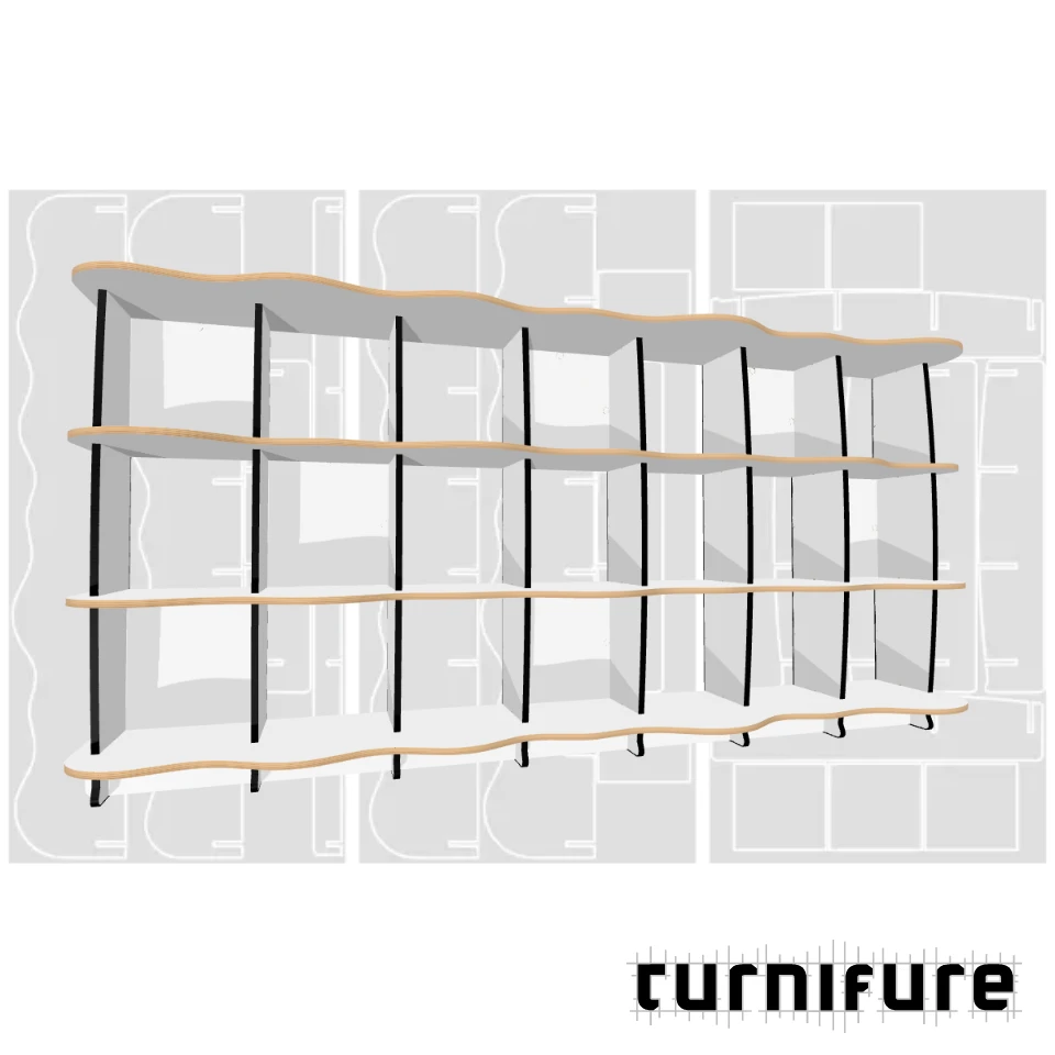 Wavy Standing Bookshelf M1 - 240 x 120 x 41 cm (3 Boards Long) - Material: 5/8 in