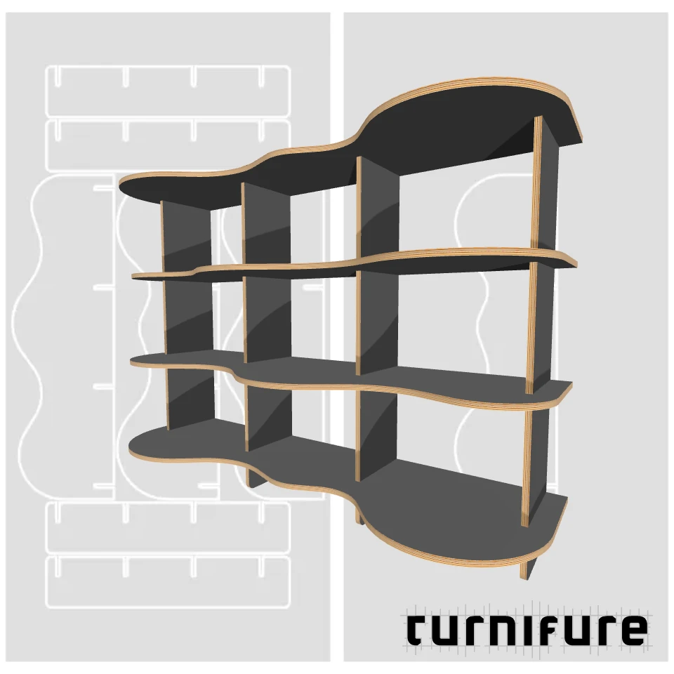 Wavy Bookshelf M1 - 4-Foot Console Shelf - US - Material: 1/2 in
