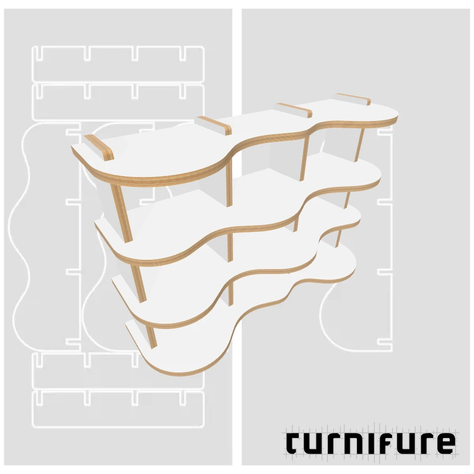 Wavy Bookshelf M1 - 4-Foot Console Shelf - US - Material: 1 in