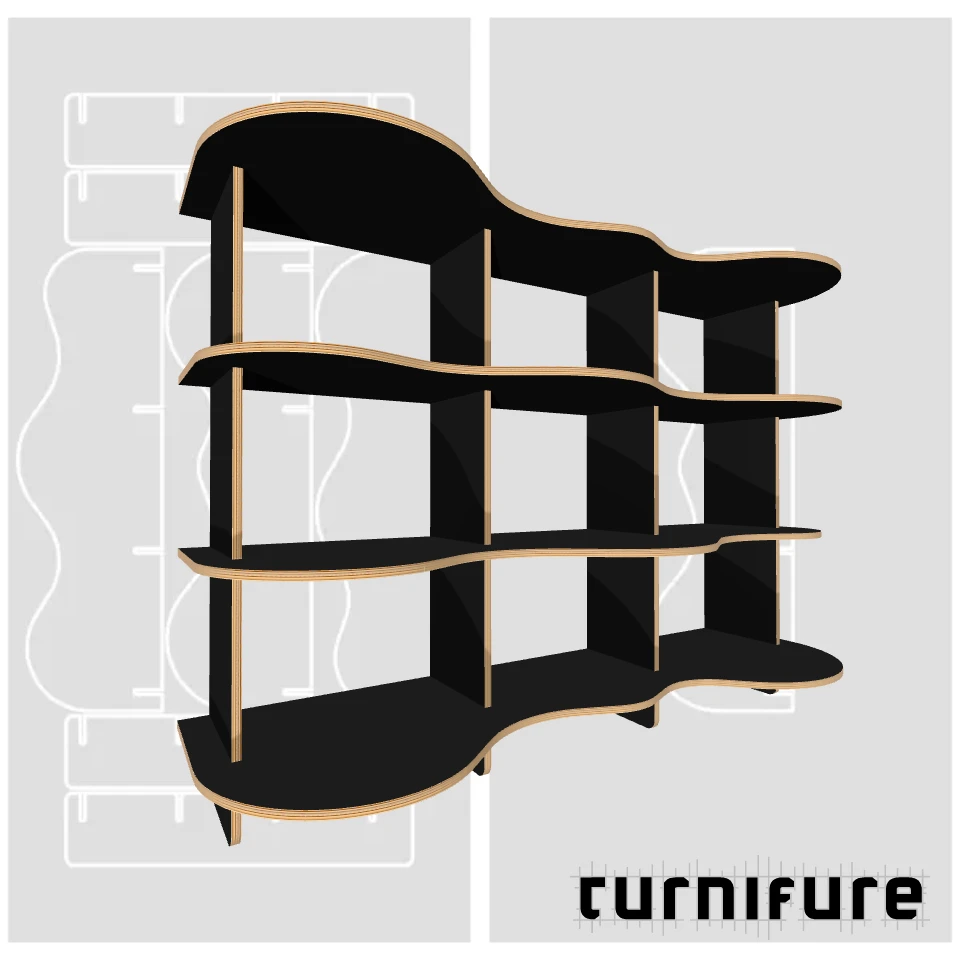 Wavy Bookshelf M1 - 4-Foot Console Shelf - US - Material: 12 mm