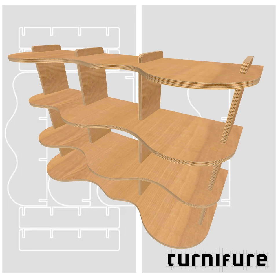 Wavy Bookshelf M1 - 4-Foot Console Shelf - US - Material: 18 mm