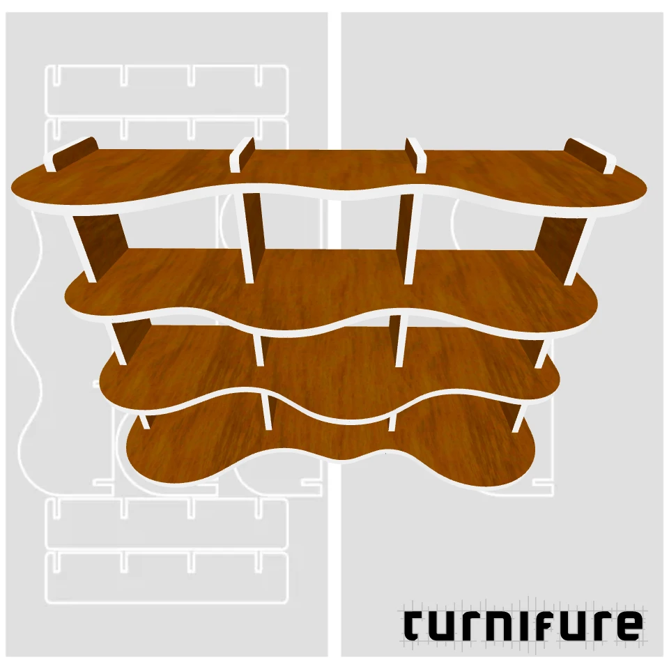 Wavy Bookshelf M1 - 4-Foot Console Shelf - US - Material: 3/4 in