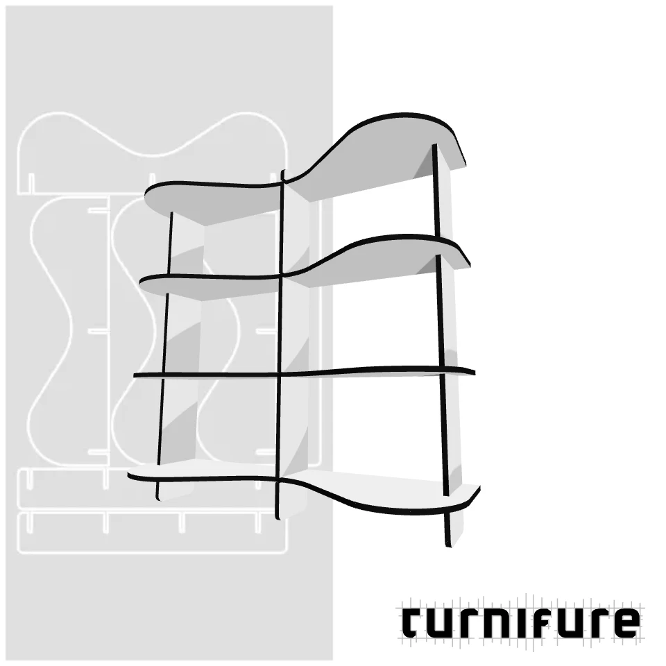 Wavy Bookshelf M1 - Compact 1m Bookshelf - Intl - Material: 1/2 in