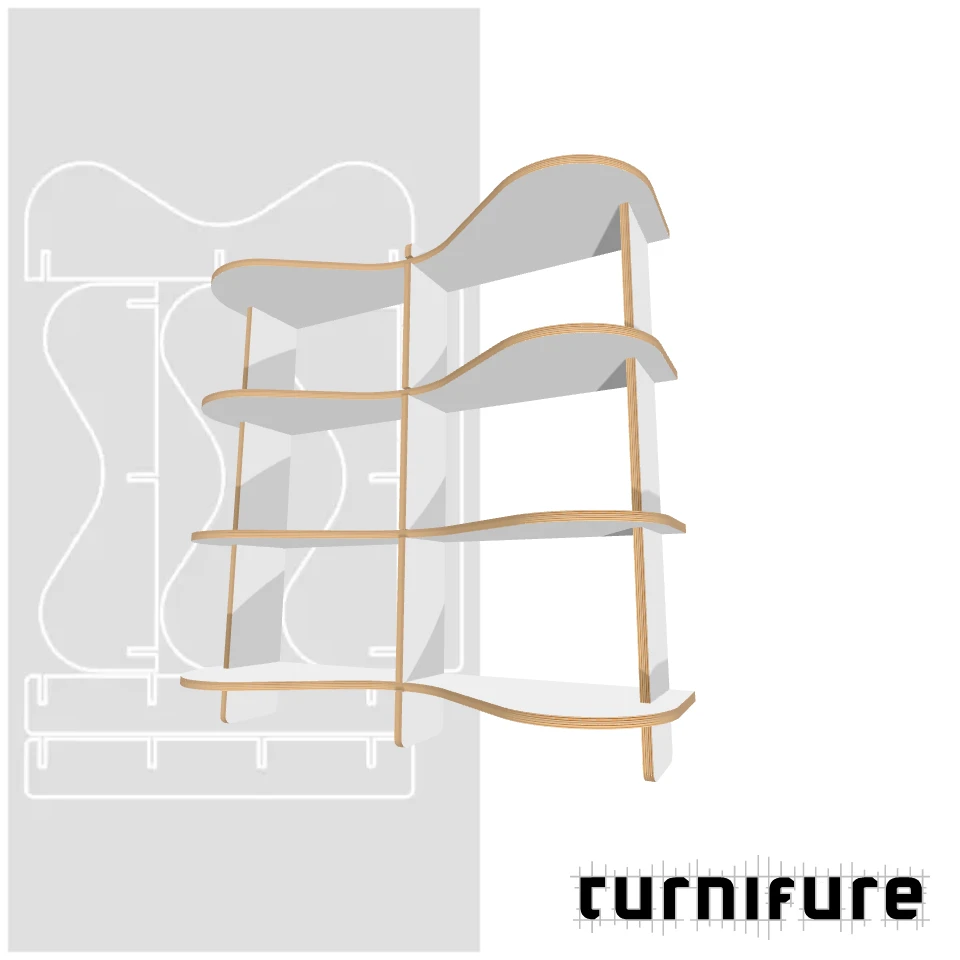 Wavy Bookshelf M1 - Compact 1m Bookshelf - Intl - Material: 5/8 in