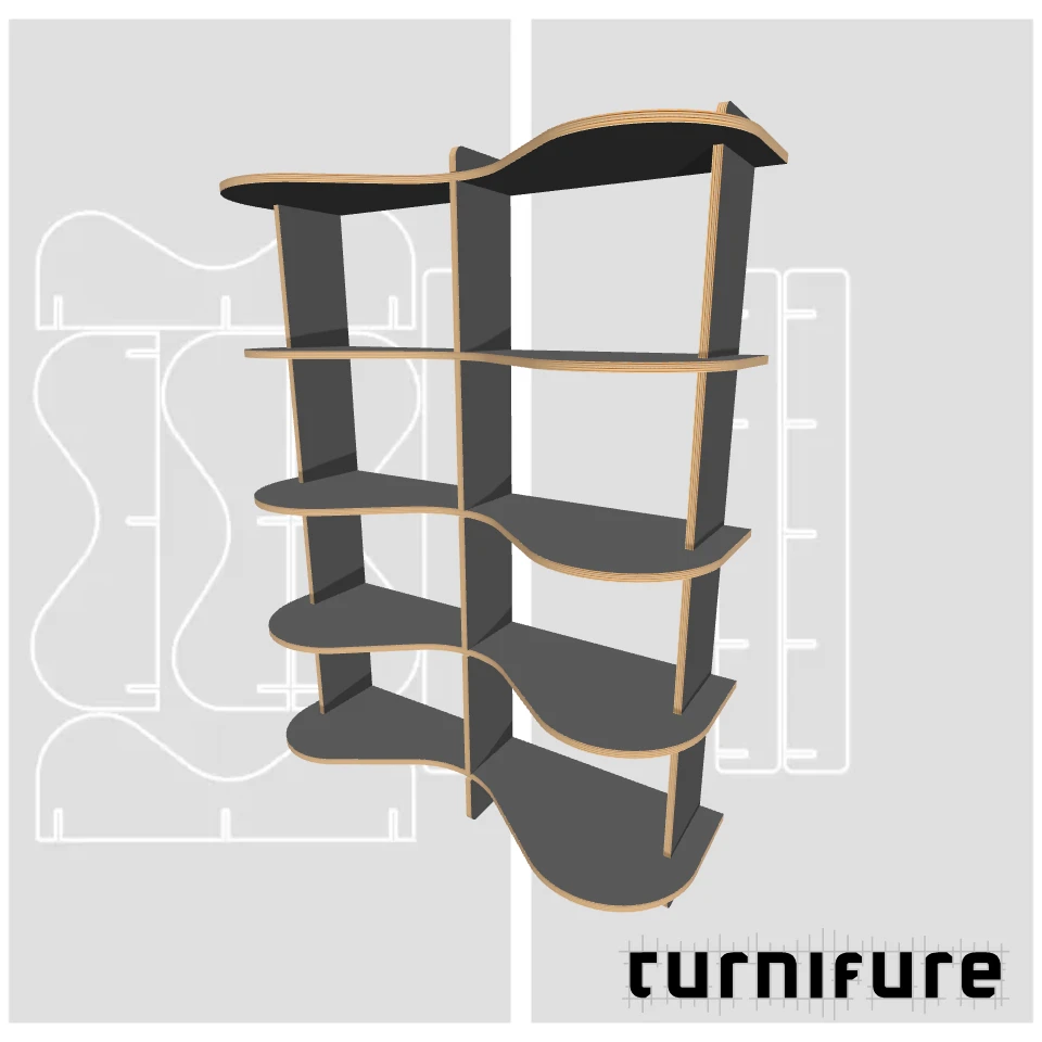 Wavy Bookshelf M1 - Compact 3-Foot Bookcase - US - Material: 1/2 in