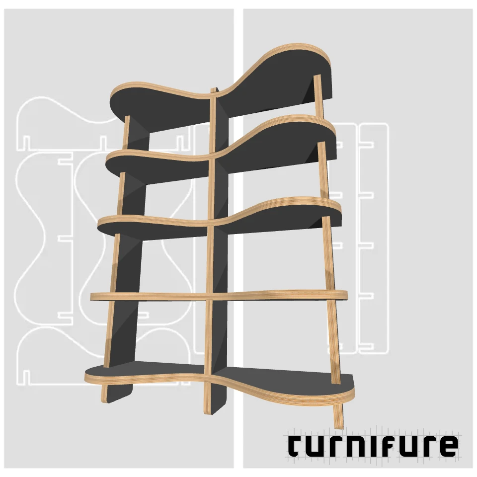Wavy Bookshelf M1 - Compact 3-Foot Bookcase - US - Material: 1 in