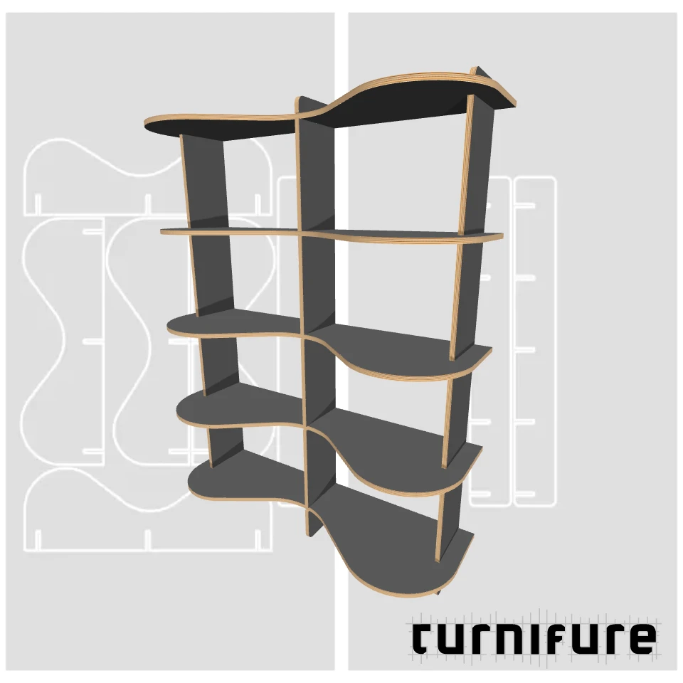 Wavy Bookshelf M1 - Compact 3-Foot Bookcase - US - Material: 12 mm