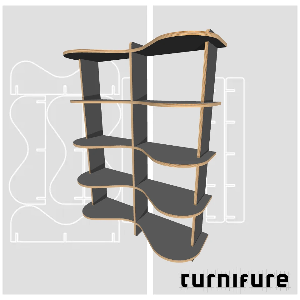 Wavy Bookshelf M1 - Compact 3-Foot Bookcase - US - Material: 15 mm