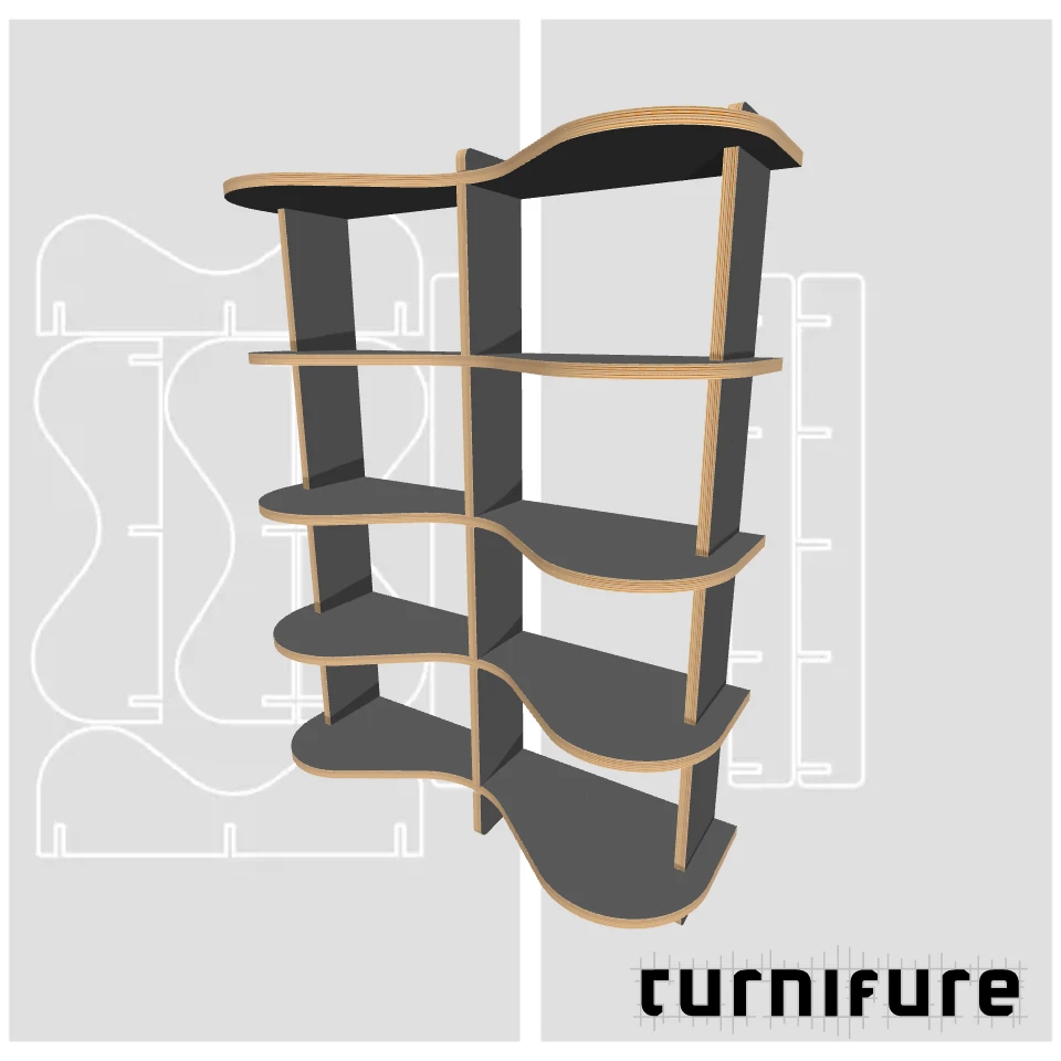 Wavy Bookshelf M1 - Compact 3-Foot Bookcase - US - Material: 18 mm