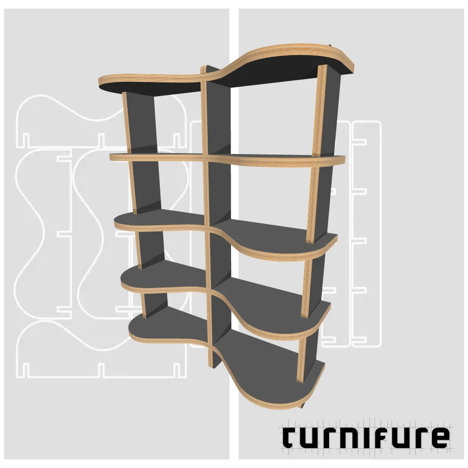 Wavy Bookshelf M1 - Compact 3-Foot Bookcase - US - Material: 25 mm