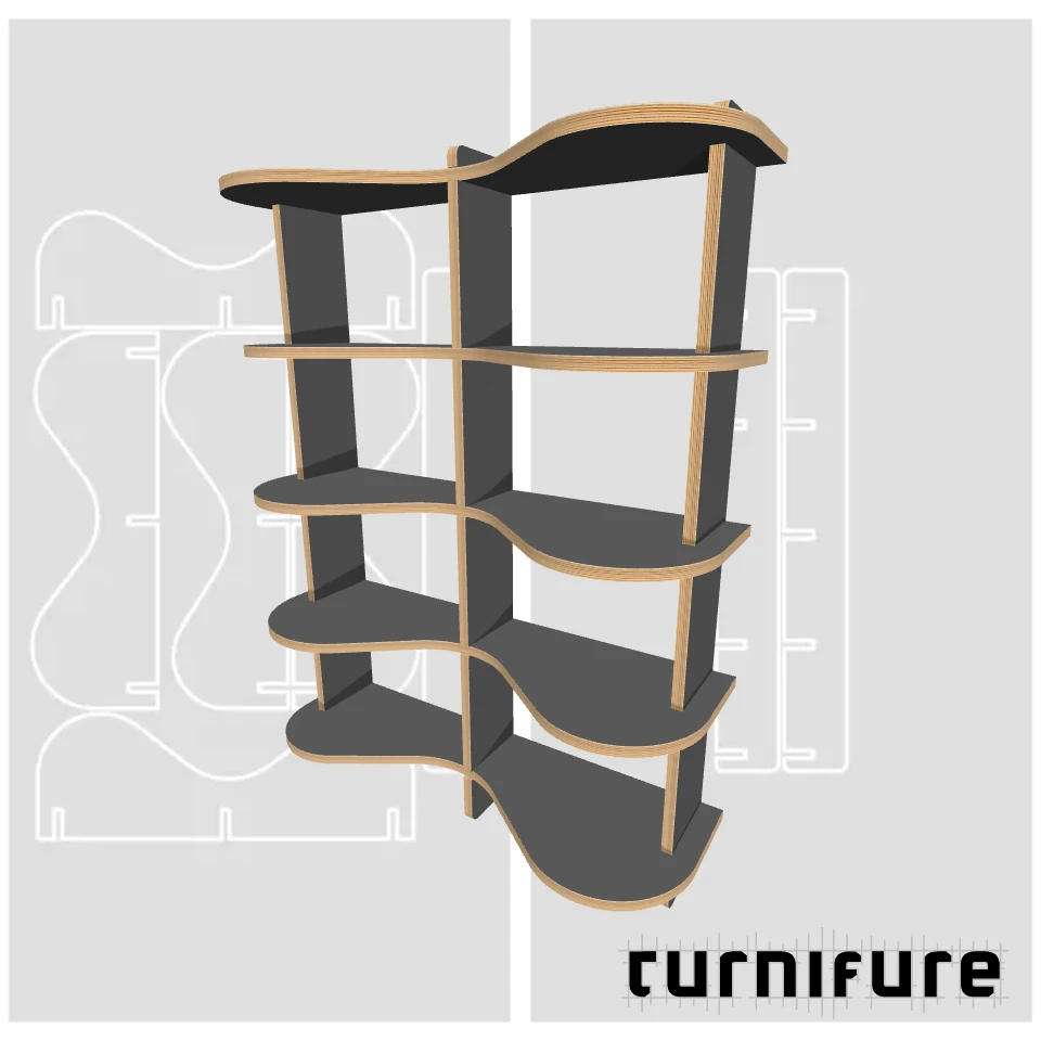 Wavy Bookshelf M1 - Compact 3-Foot Bookcase - US - Material: 3/4 in