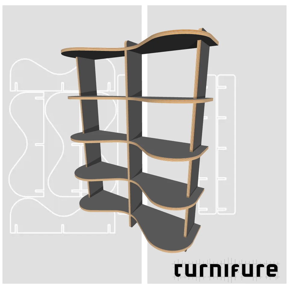 Wavy Bookshelf M1 - Compact 3-Foot Bookcase - US - Material: 5/8 in