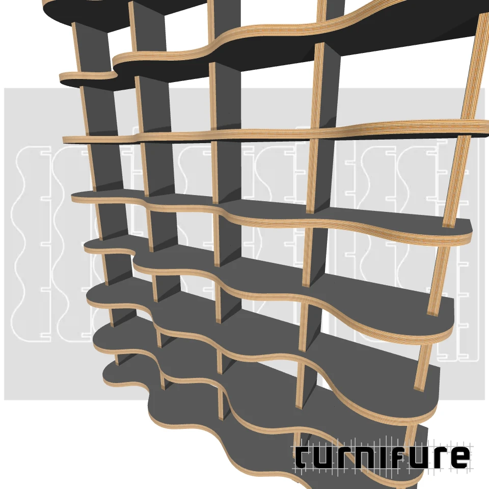 Wavy Bookshelf M1 - Large 6-Foot Bookcase - US - Material: 1 in