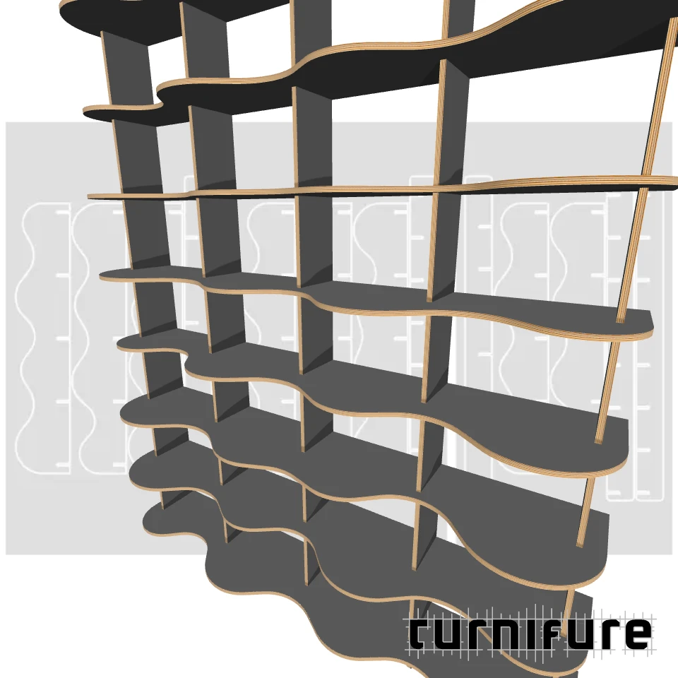 Wavy Bookshelf M1 - Large 6-Foot Bookcase - US - Material: 12 mm