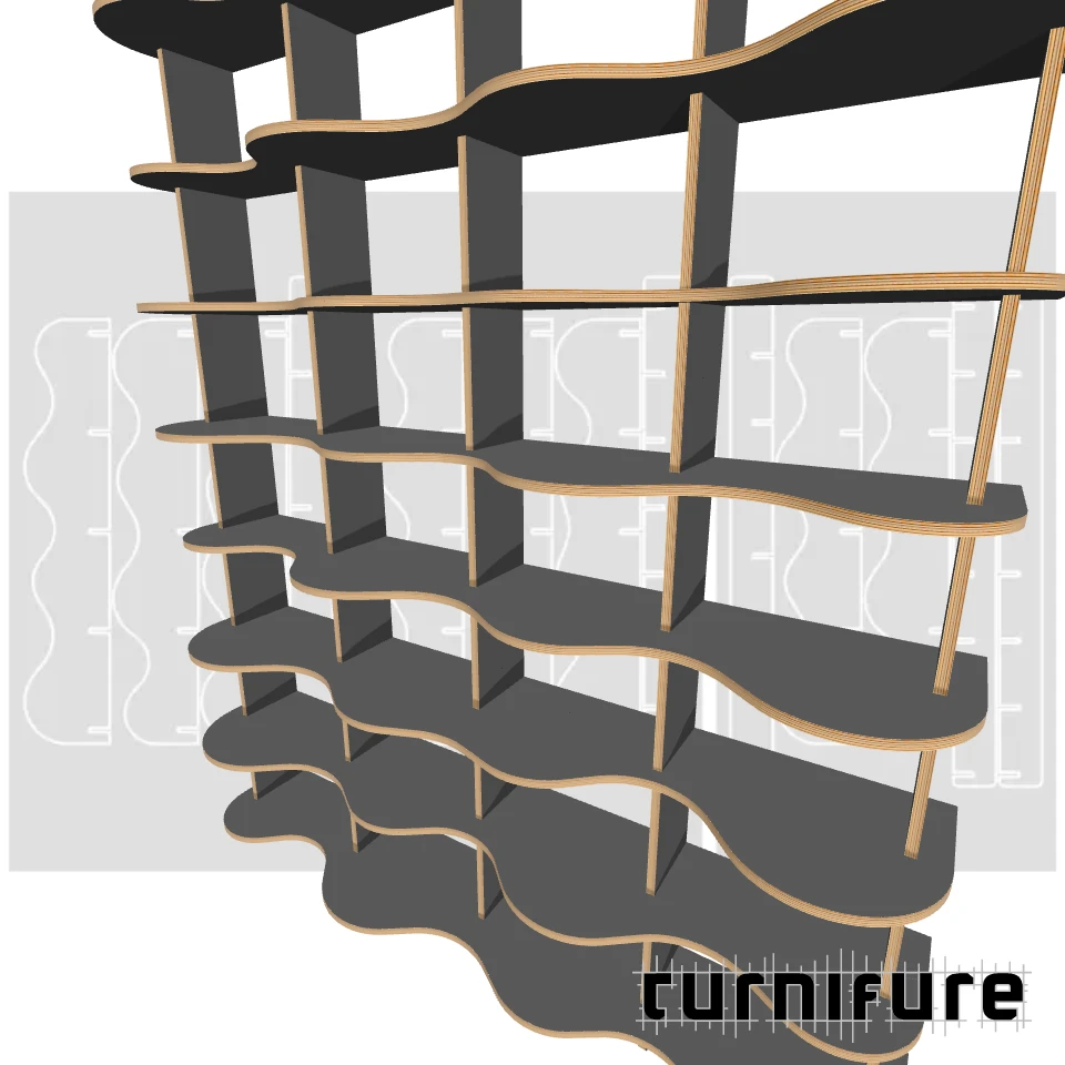 Wavy Bookshelf M1 - Large 6-Foot Bookcase - US - Material: 15 mm