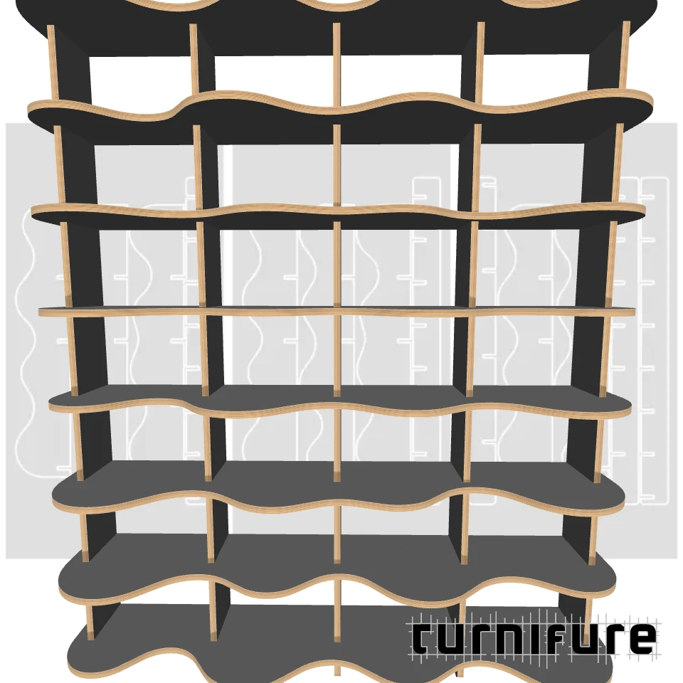 Wavy Bookshelf M1 - Large 6-Foot Bookcase - US - Material: 18 mm