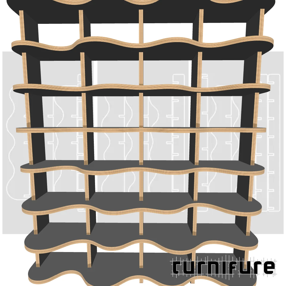 Wavy Bookshelf M1 - Large 6-Foot Bookcase - US - Material: 25 mm