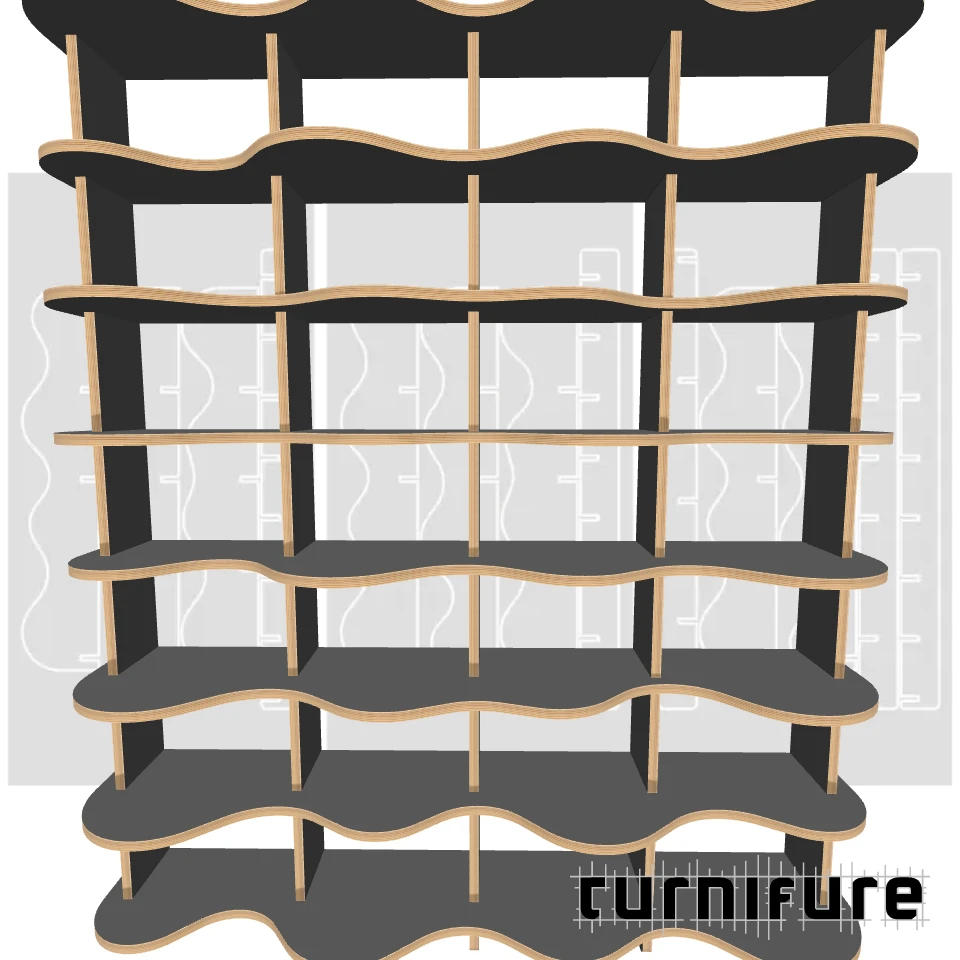 Wavy Bookshelf M1 - Large 6-Foot Bookcase - US - Material: 3/4 in