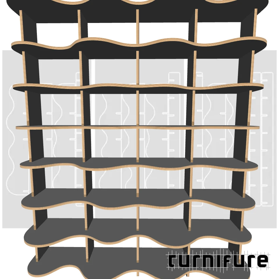Wavy Bookshelf M1 - Large 6-Foot Bookcase - US - Material: 5/8 in