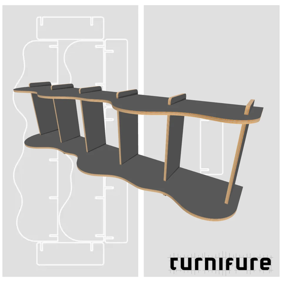 Wavy Bookshelf M1 - Low TV Credenza (1.8m) - Intl - Material: 15 mm