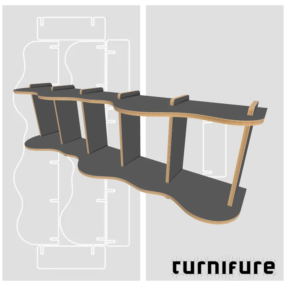 Wavy Bookshelf M1 - Low TV Credenza (1.8m) - Intl - Material: 3/4 in