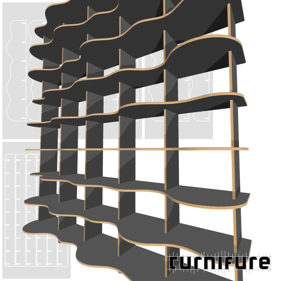 Wavy Bookshelf M1 - Max Capacity Wall Unit (2m) - Intl - Material: 12 mm