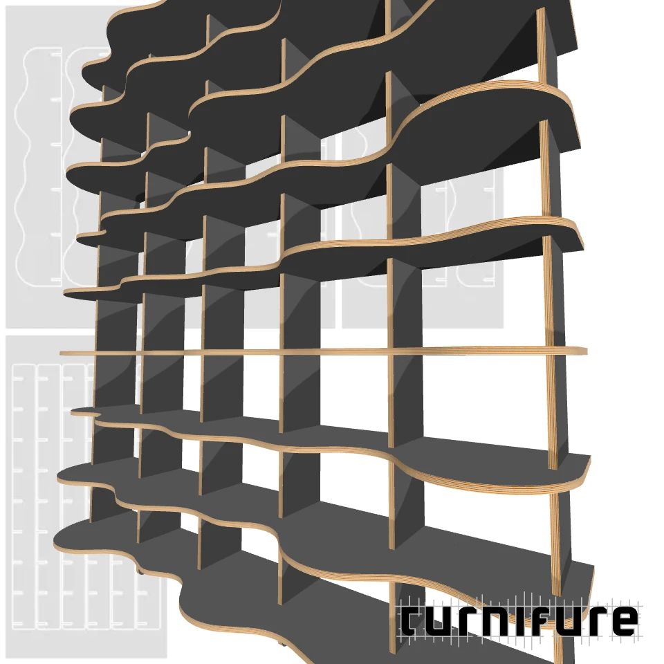 Wavy Bookshelf M1 - Max Capacity Wall Unit (2m) - Intl - Material: 15 mm