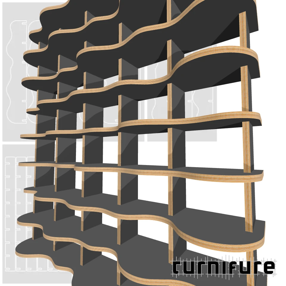Wavy Bookshelf M1 - Max Capacity Wall Unit (2m) - Intl - Material: 25 mm