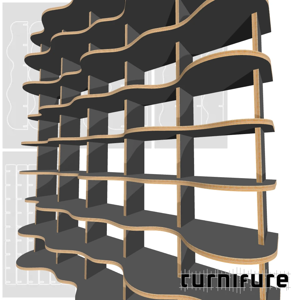 Wavy Bookshelf M1 - Max Capacity Wall Unit (2m) - Intl - Material: 3/4 in