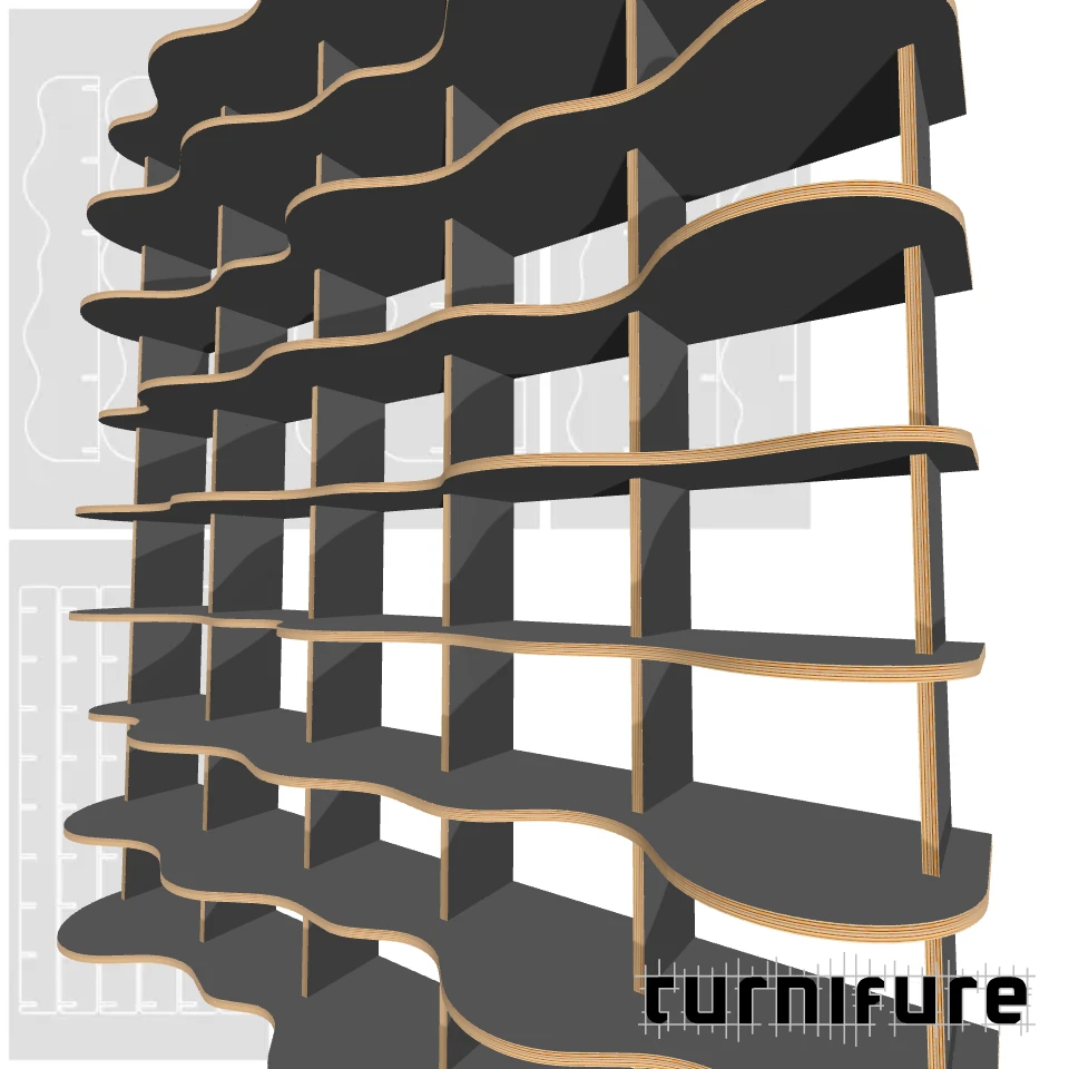 Wavy Bookshelf M1 - Max Capacity Wall Unit (2m) - Intl - Material: 5/8 in