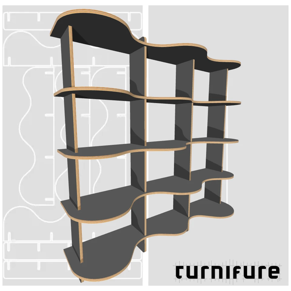 Wavy Bookshelf M1 - Standard 1.2m Bookshelf - Intl - Material: 1/2 in