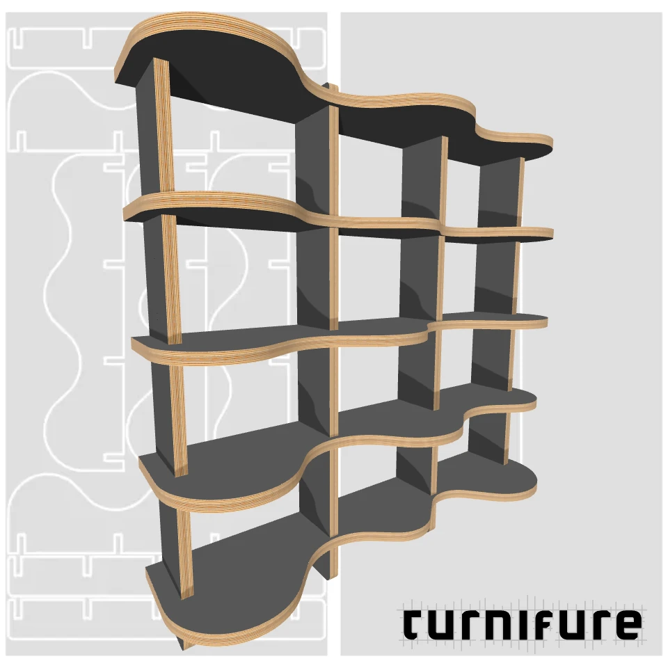 Wavy Bookshelf M1 - Standard 1.2m Bookshelf - Intl - Material: 1 in