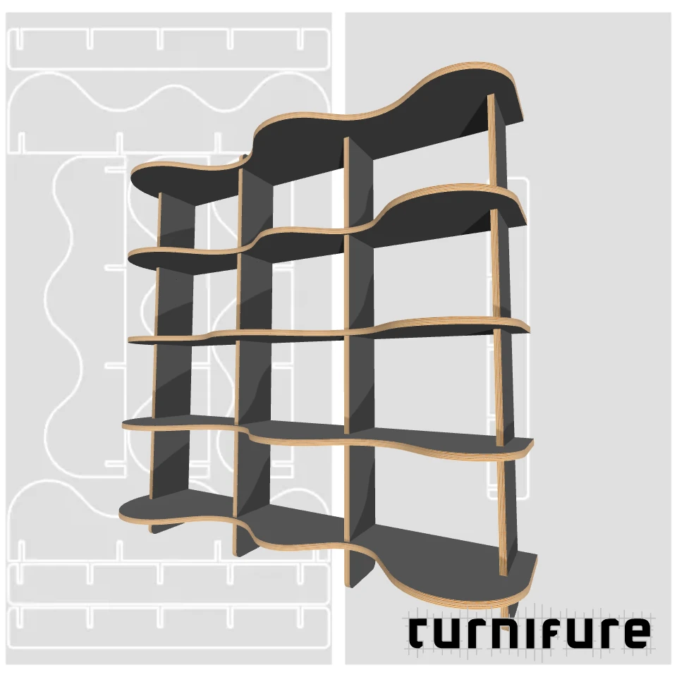 Wavy Bookshelf M1 - Standard 1.2m Bookshelf - Intl - Material: 15 mm