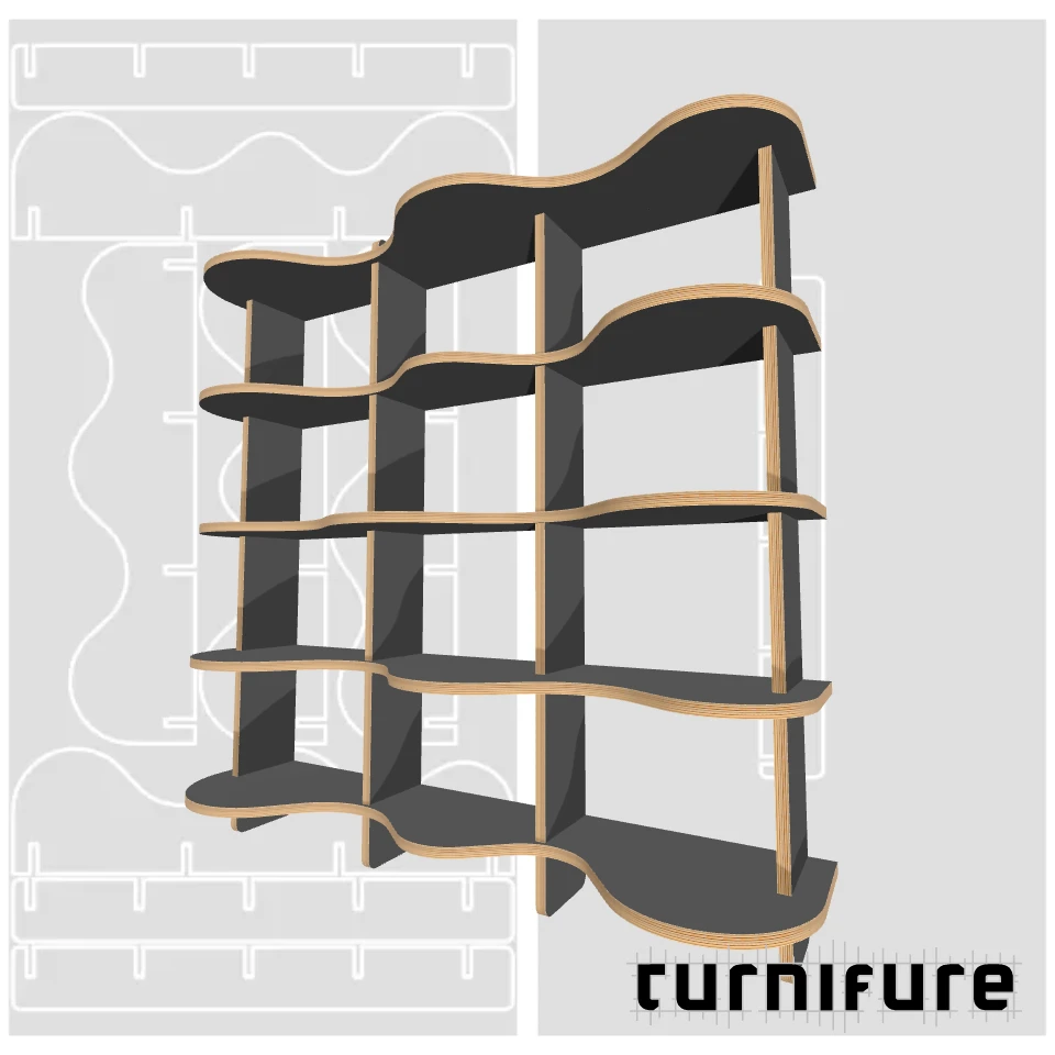 Wavy Bookshelf M1 - Standard 1.2m Bookshelf - Intl - Material: 18 mm