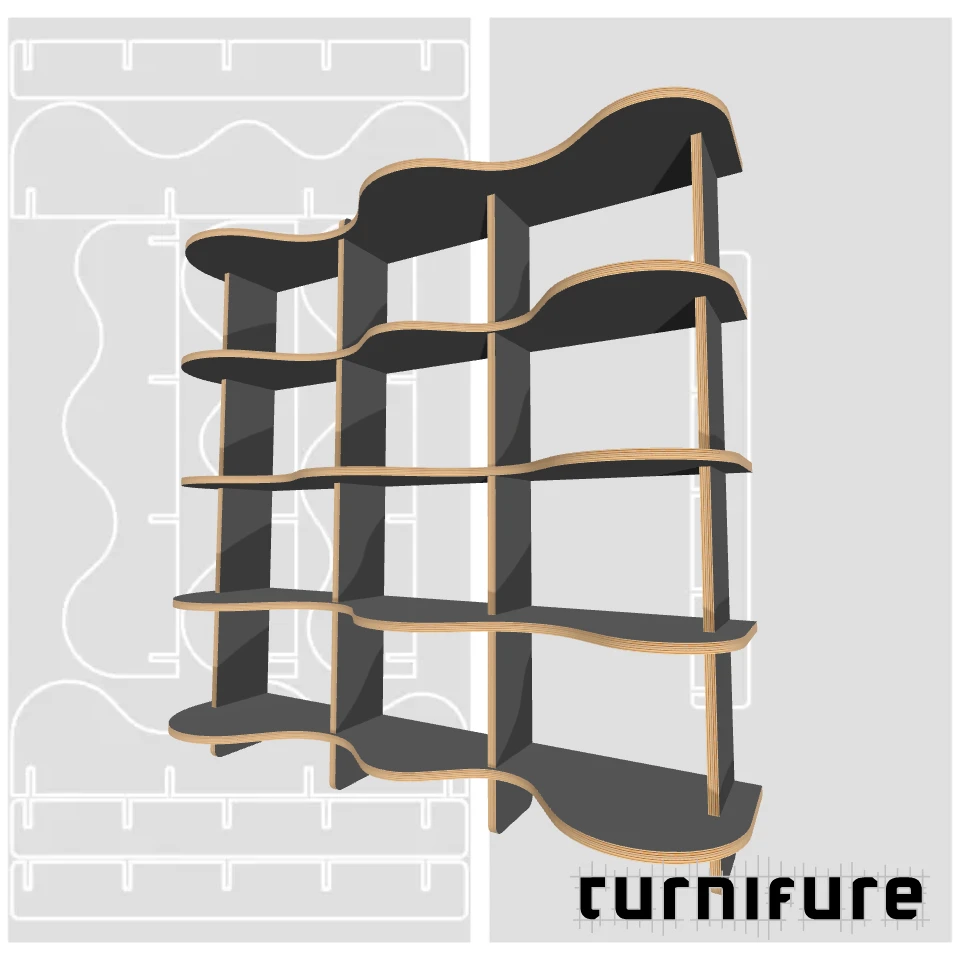 Wavy Bookshelf M1 - Standard 1.2m Bookshelf - Intl - Material: 5/8 in