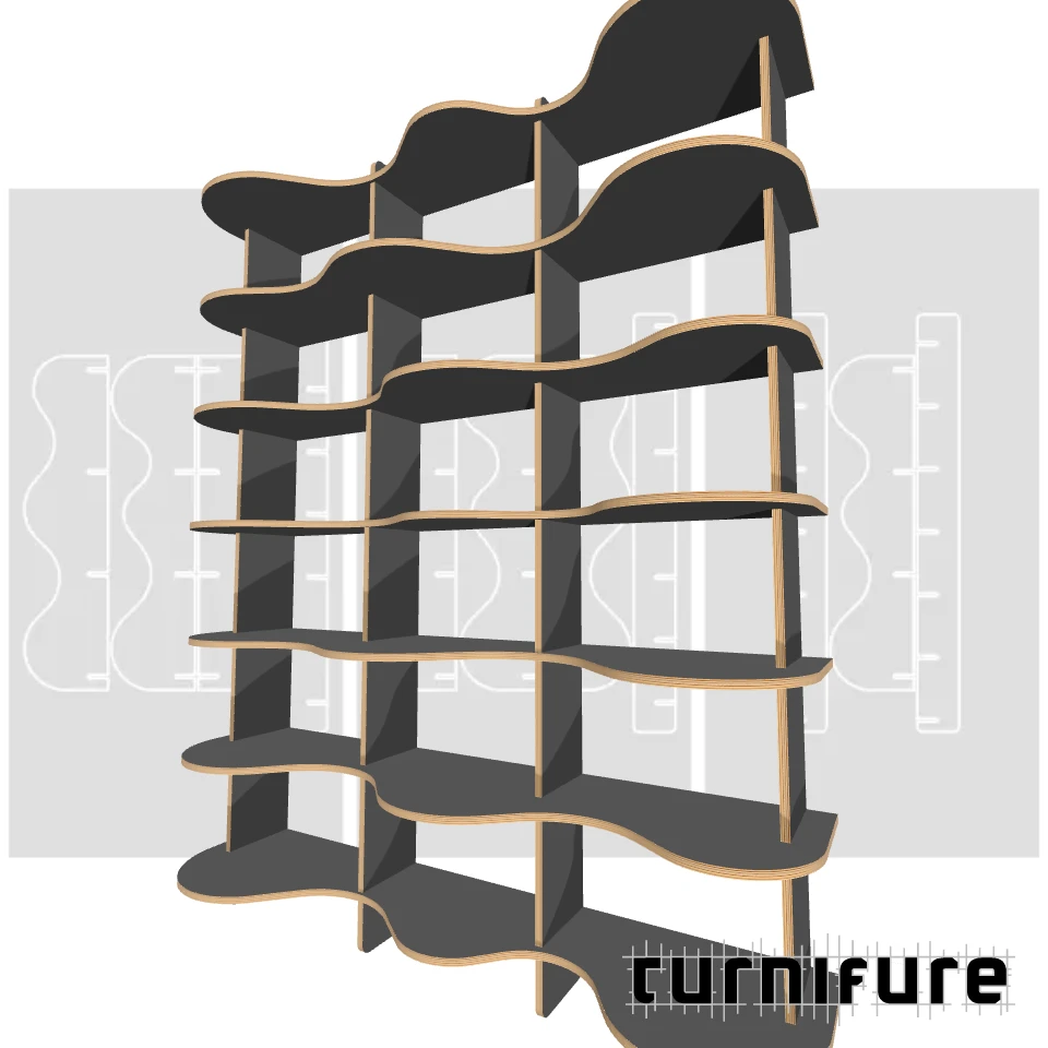 Wavy Bookshelf M1 - Standard 5-Foot Bookcase - US - Material: 1/2 in