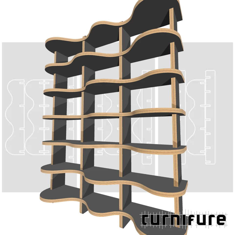 Wavy Bookshelf M1 - Standard 5-Foot Bookcase - US - Material: 1 in