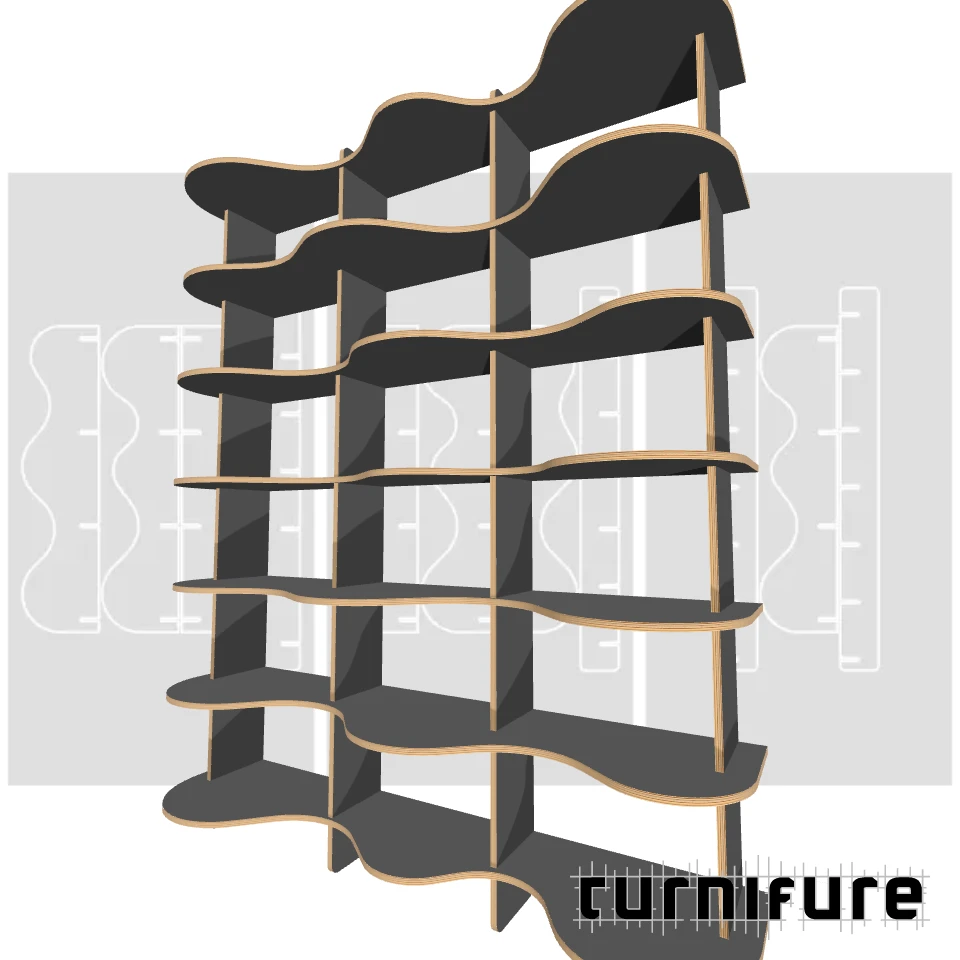Wavy Bookshelf M1 - Standard 5-Foot Bookcase - US - Material: 12 mm