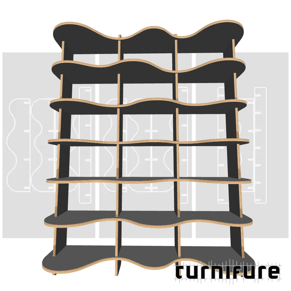 Wavy Bookshelf M1 - Standard 5-Foot Bookcase - US - Material: 15 mm