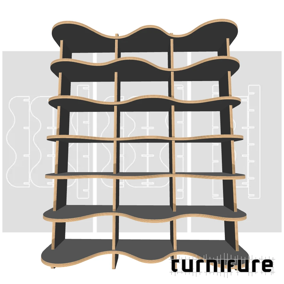 Wavy Bookshelf M1 - Standard 5-Foot Bookcase - US - Material: 18 mm