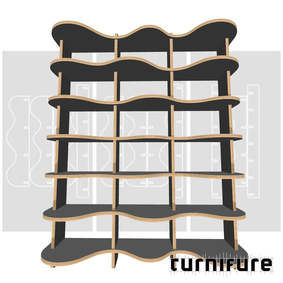Wavy Bookshelf M1 - Standard 5-Foot Bookcase - US - Material: 3/4 in