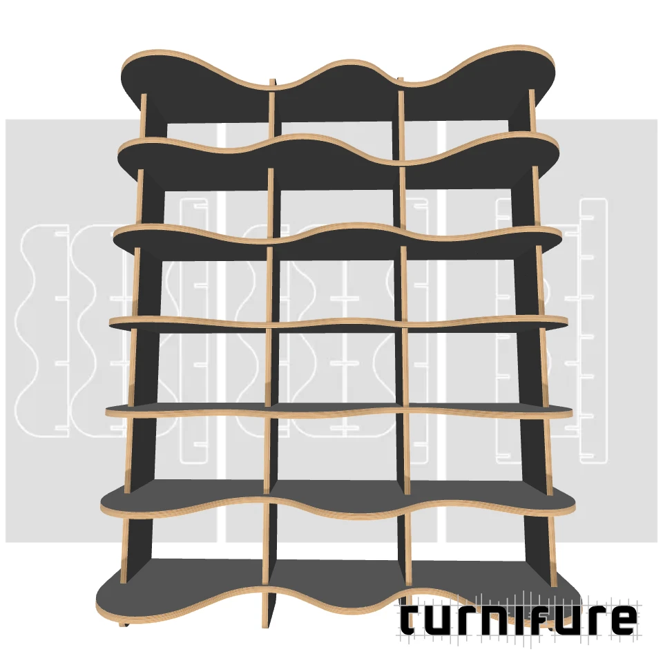 Wavy Bookshelf M1 - Standard 5-Foot Bookcase - US - Material: 5/8 in