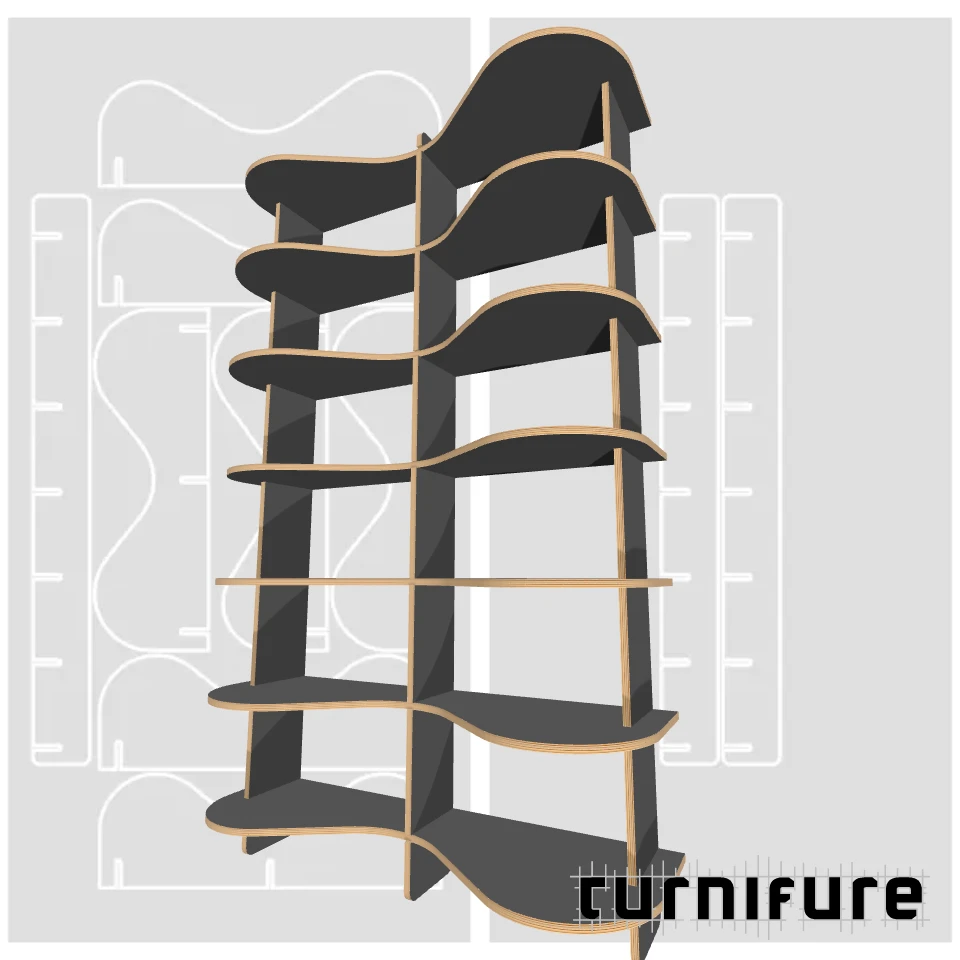 Wavy Bookshelf M1 - Tall Narrow Bookshelf (1.5m) - Intl - Material: 1/2 in