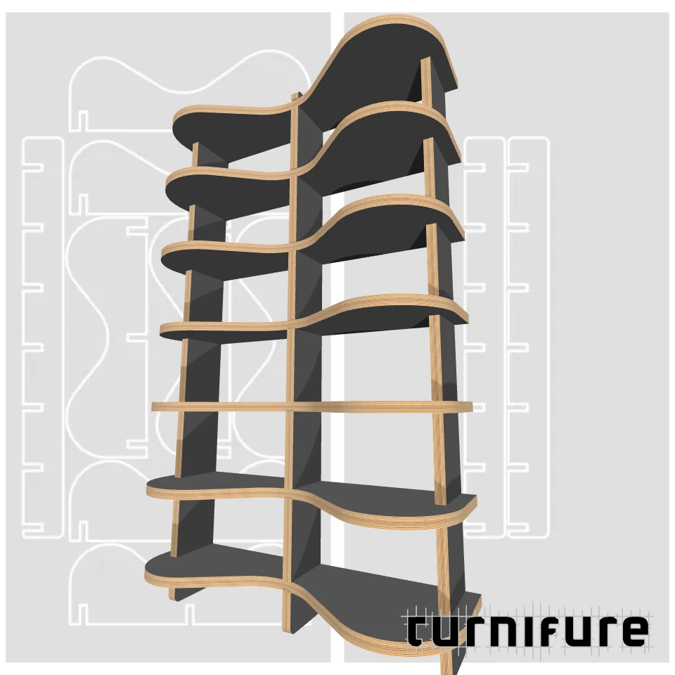 Wavy Bookshelf M1 - Tall Narrow Bookshelf (1.5m) - Intl - Material: 1 in