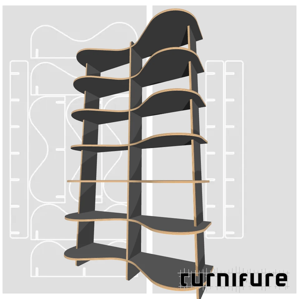 Wavy Bookshelf M1 - Tall Narrow Bookshelf (1.5m) - Intl - Material: 12 mm