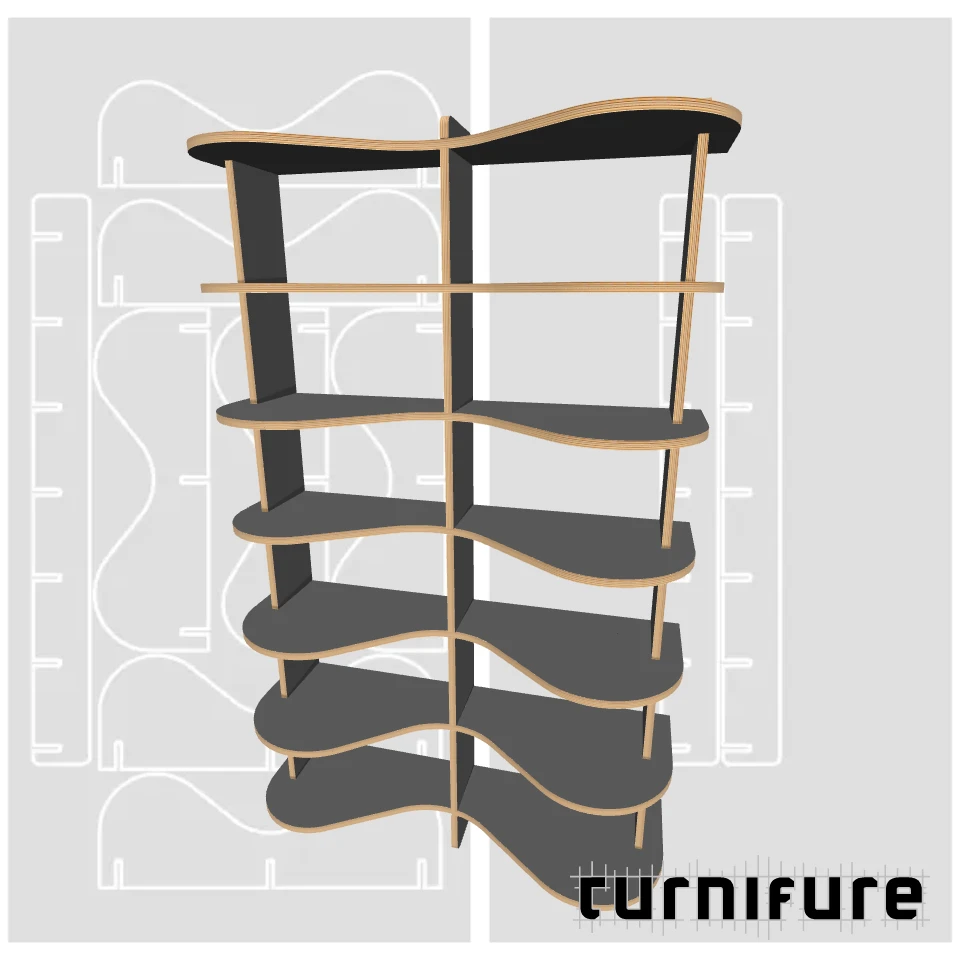 Wavy Bookshelf M1 - Tall Narrow Bookshelf (1.5m) - Intl - Material: 15 mm
