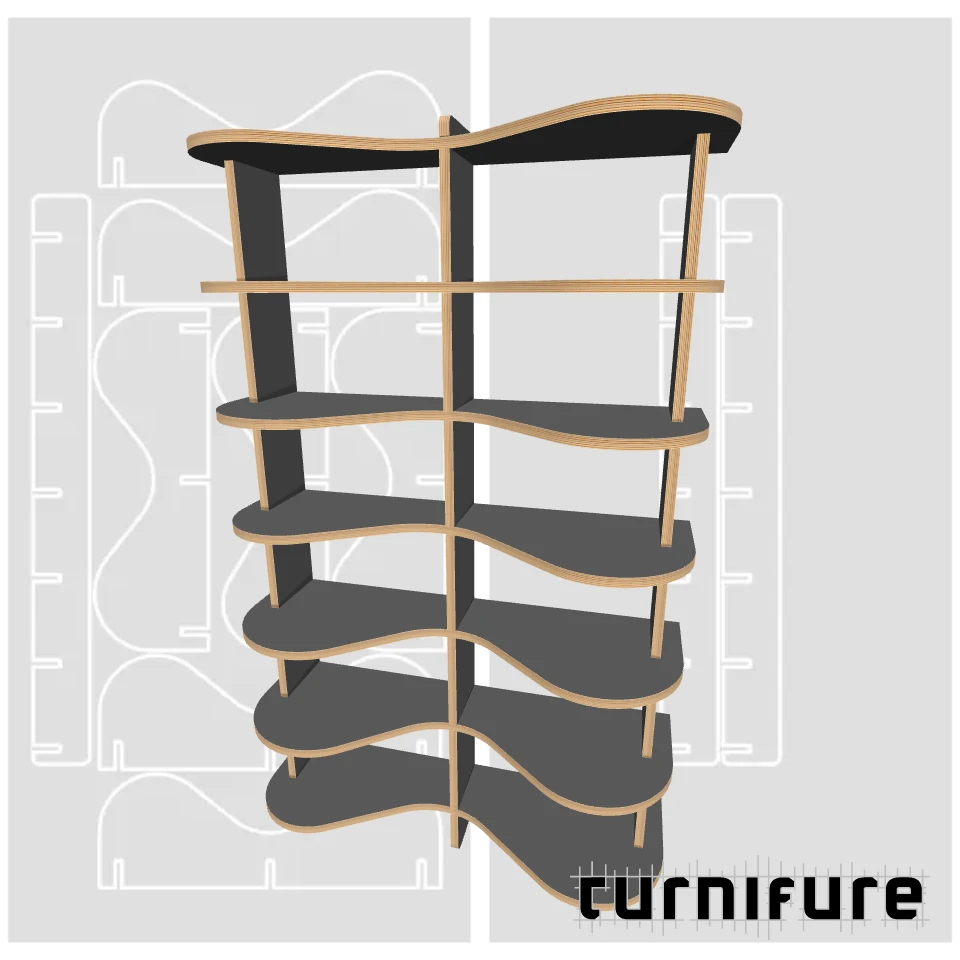 Wavy Bookshelf M1 - Tall Narrow Bookshelf (1.5m) - Intl - Material: 18 mm