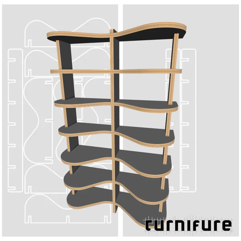 Wavy Bookshelf M1 - Tall Narrow Bookshelf (1.5m) - Intl - Material: 25 mm